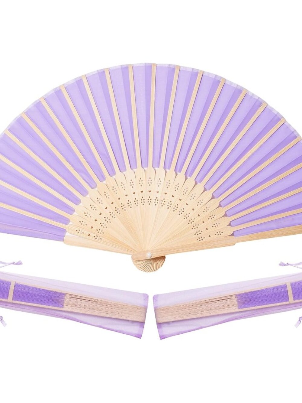 50pcs Violet Imitated Silk Fabric Bamboo Folded Hand Fan Bridal Dancing Props Ch